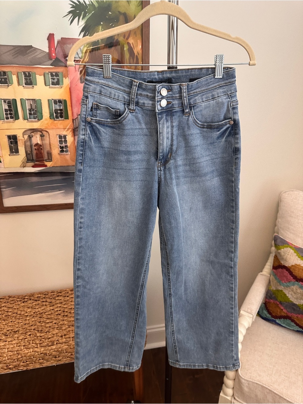Judy Blue Crop Washed Blue Wide-Leg Mid Rise Jeans